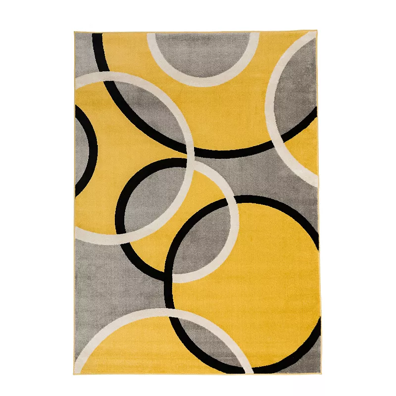 World Rug Gallery Toscana Contemporary Abstract Circles Rug, Yellow, 2X3 Ft
