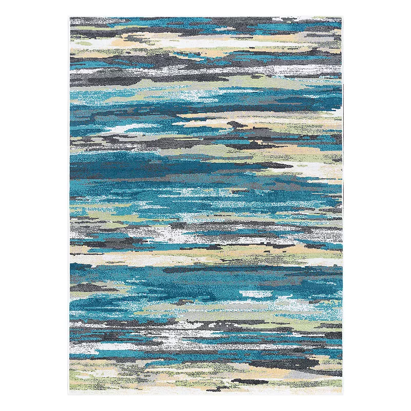 KHL Rugs Caruso Contemporary Stripe Abstract Rug, Turquoise/Blue, 2X3 Ft