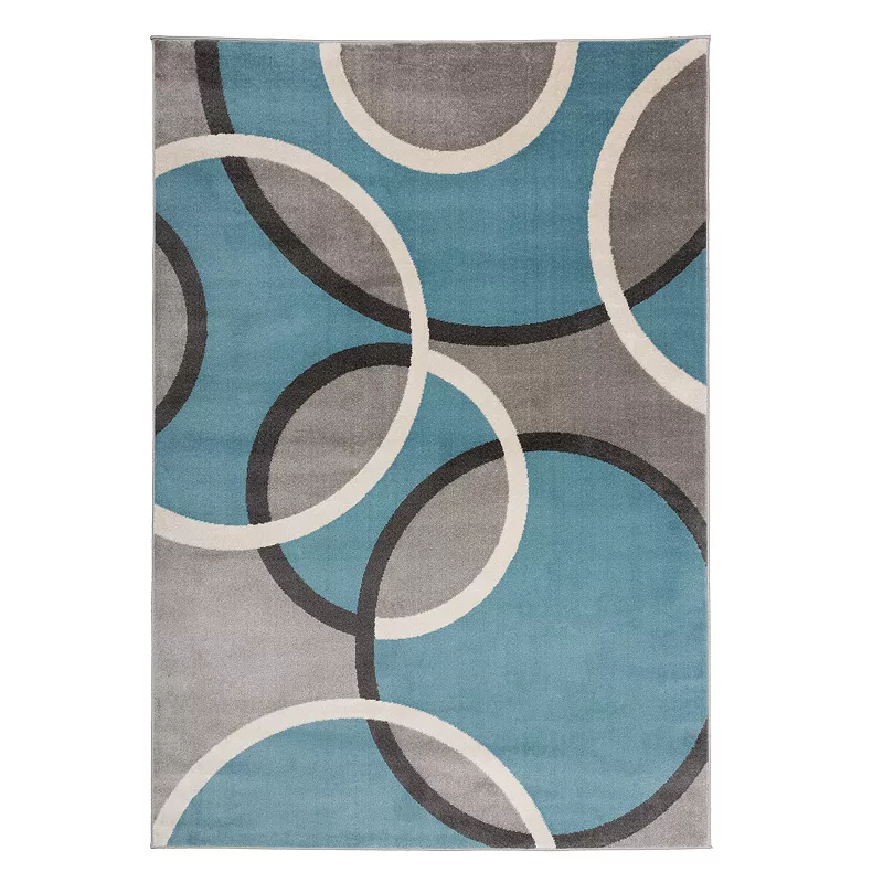 World Rug Gallery Toscana Contemporary Abstract Circles Rug, Blue, 2X3 Ft