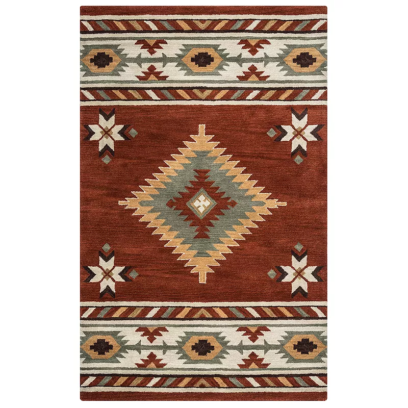 Rizzy Home Athena Southwest Collection Geometric Rug, Red/Coppr, 8Ft Rnd