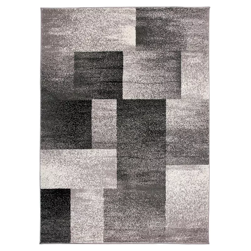 Nevada Modern Distressed Squares Rug, Grey, 2X3 Ft