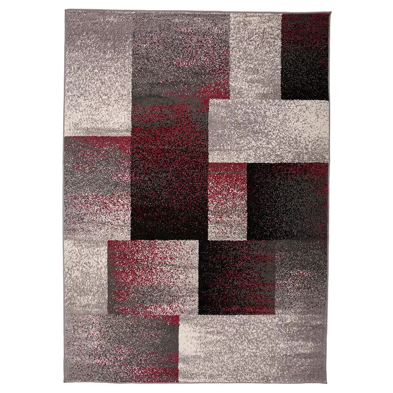 Nevada Modern Distressed Squares Rug, Red, 2X3 Ft