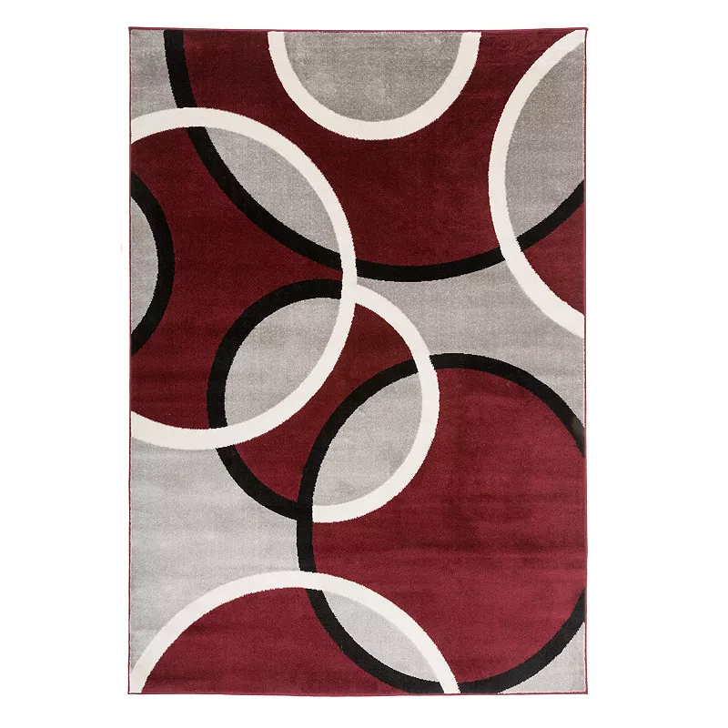 World Rug Gallery Toscana Contemporary Abstract Circles Rug, Red, 2X3 Ft