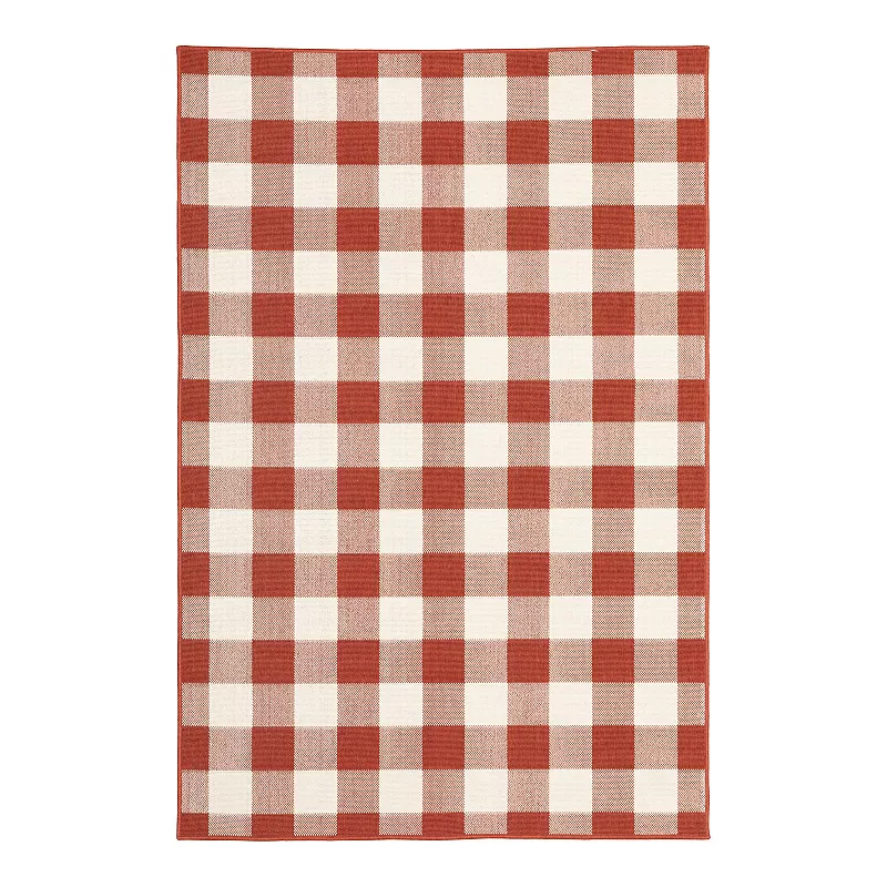StyleHaven Mainland Gingham Plaid Indoor Outdoor Rug, Red, 2X3 Ft