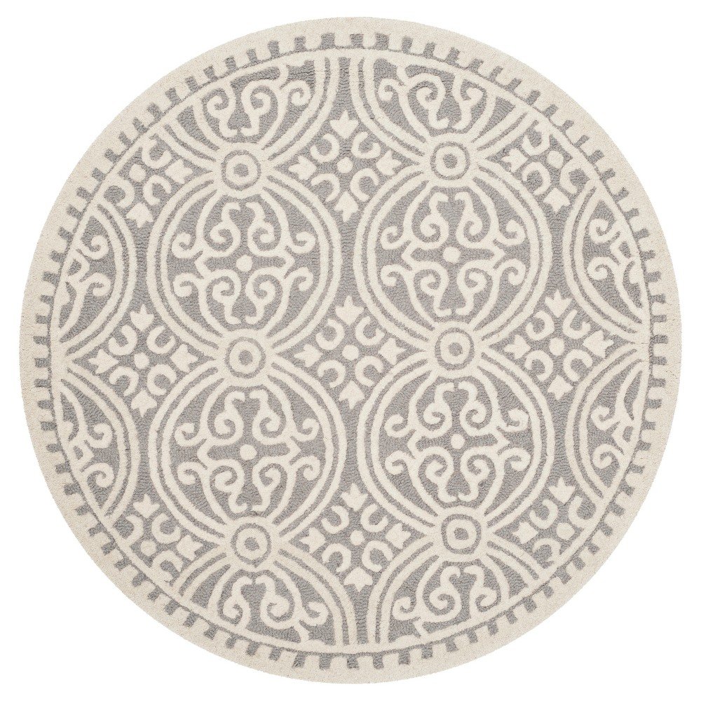 10' Round Geometric Area Rug Silver/Ivory - Safavieh