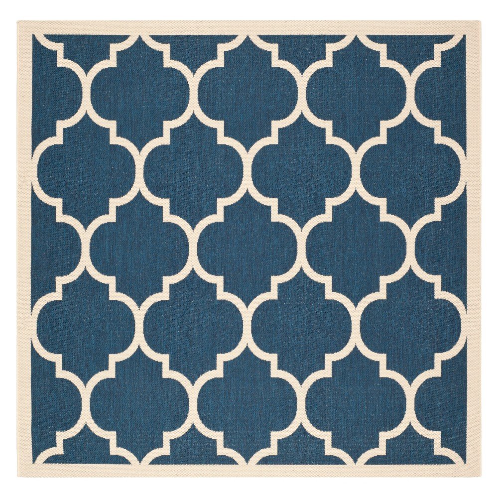 4' x 4' Square Courtyard Alyssa Outdoor/Indoor Rug - Navy/Beige - Safavieh