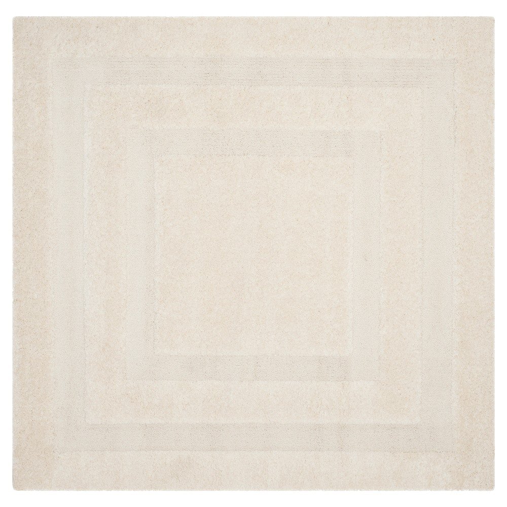 Creme Abstract Shag/Flokati Loomed Square Accent Rug