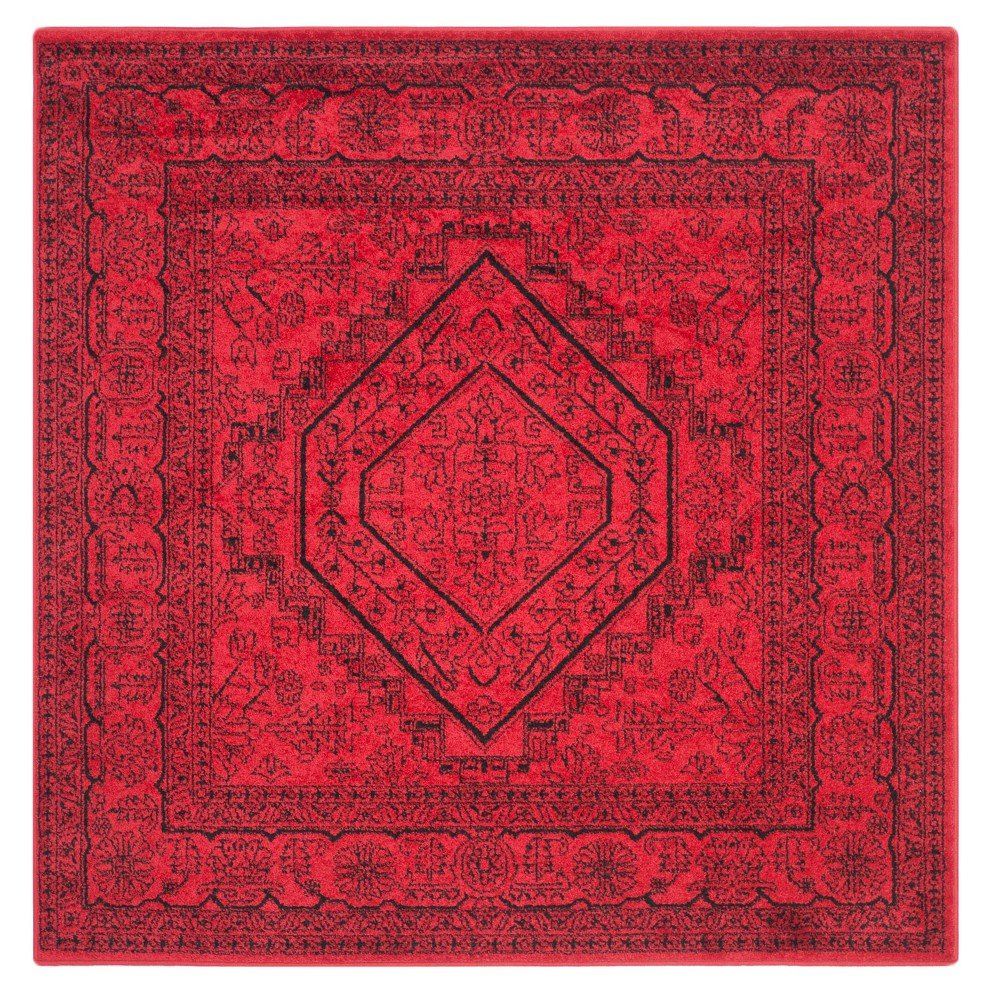  Red Medallion Loomed Square Area Rug Red/Black