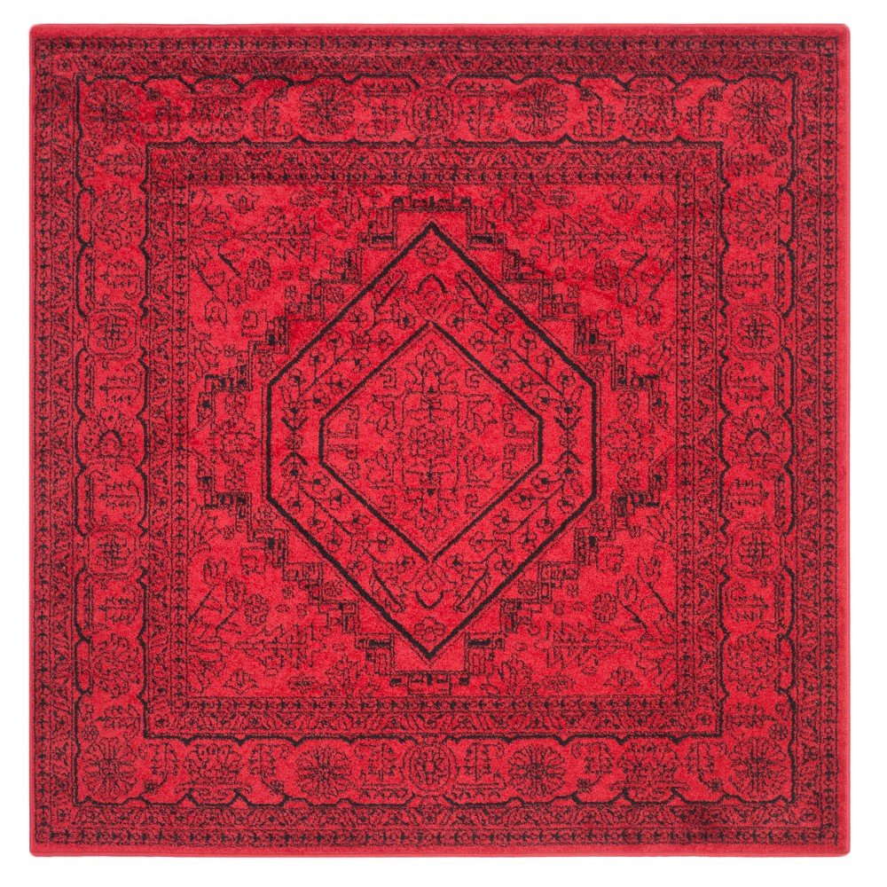 4'x4' Red Medallion Loomed Square Area Rug Red/Black - Safavieh