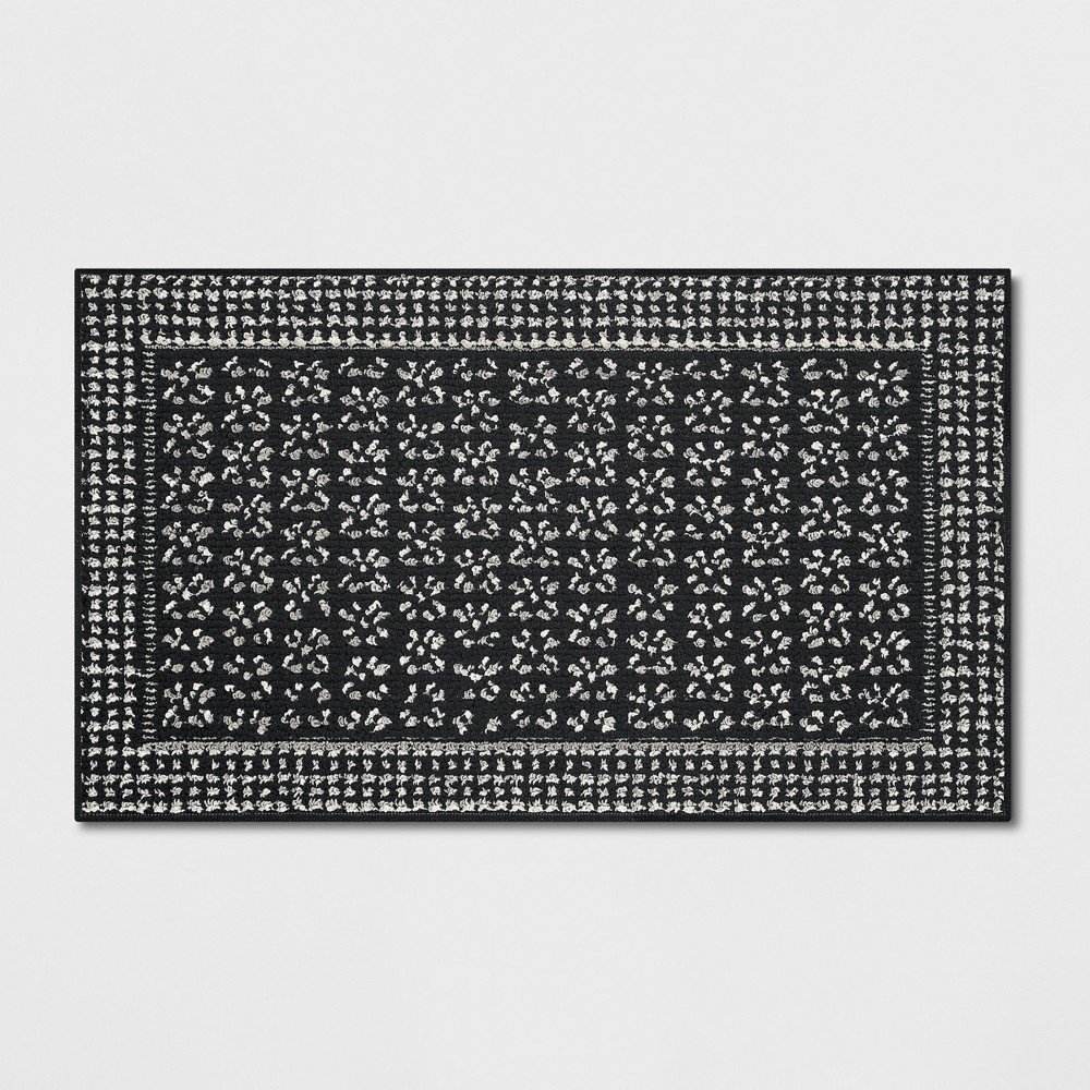 1'8inx2'10in Washable Geometric Border Tufted Accent Rug Black - Threshold