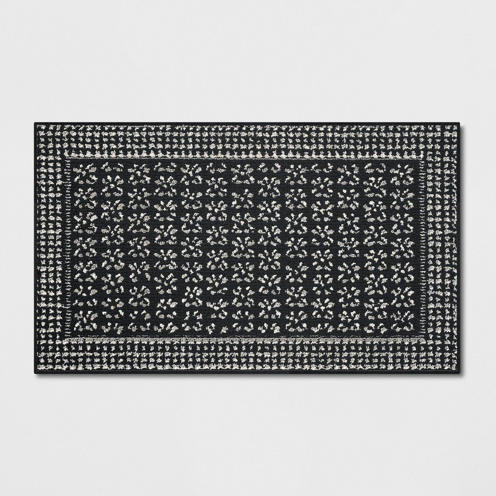 1'8inx2'10in Washable Geometric Border Tufted Accent Rug Black - Threshold™