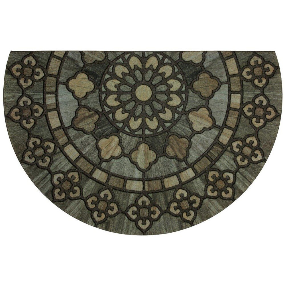1'9inX2'9in Floral Half-circle Doormats Black - Mohawk
