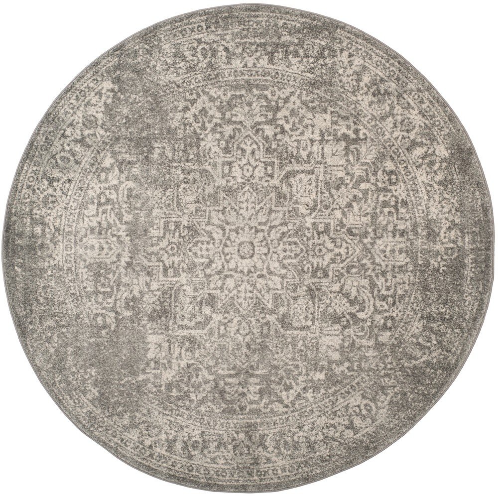 3'x3' Round Hestia Burst Loomed Area Rug Silver/Ivory Round - Safavieh