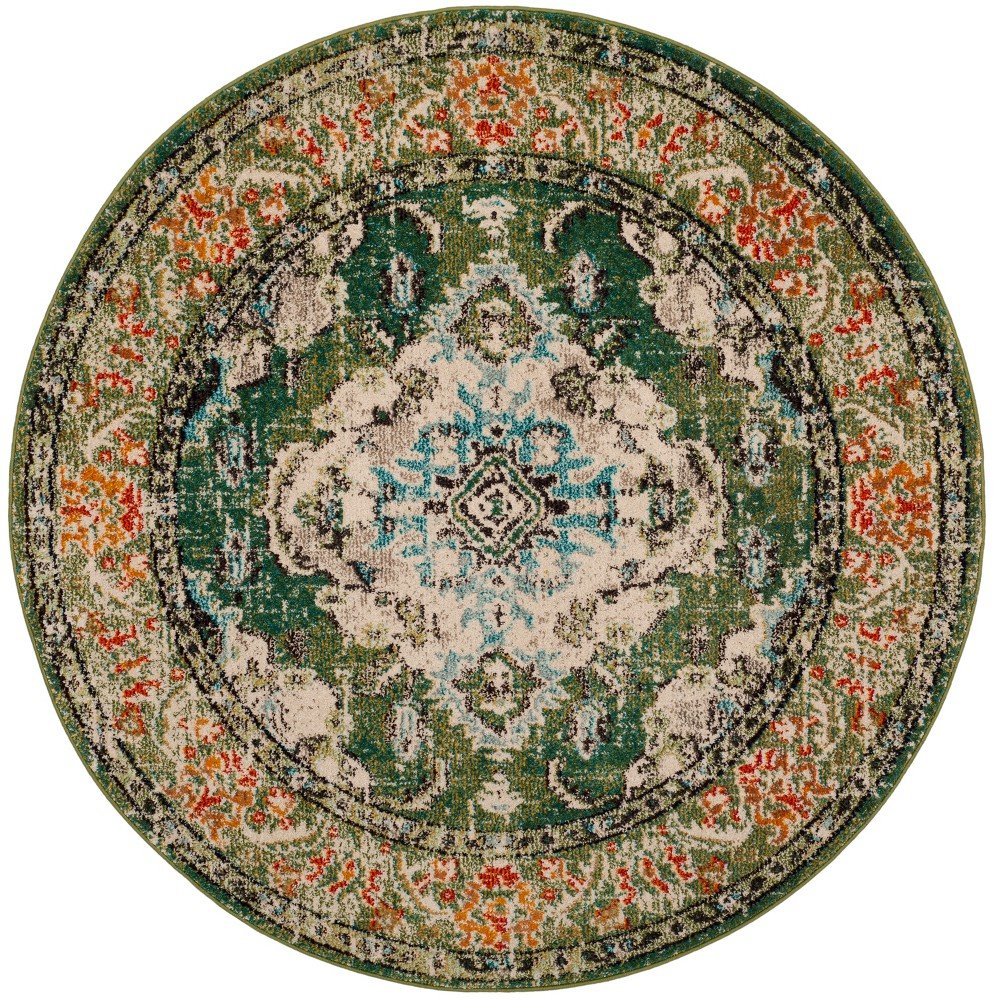 3' Round Medallion Accent Rug Forest Green/Light Blue - Safavieh
