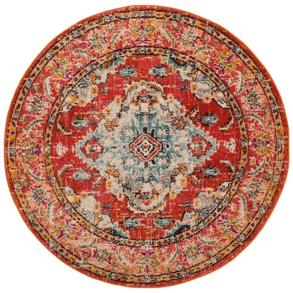 3' Round Medallion Accent Rug Orange/Light Blue - Safavieh