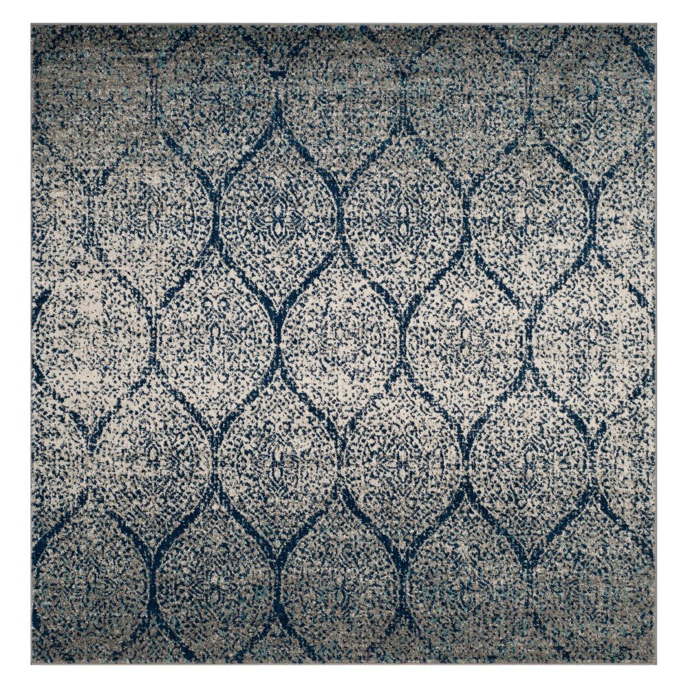 4'x4' Shapes Loomed Square Area Rug Navy/Silver - Safavieh