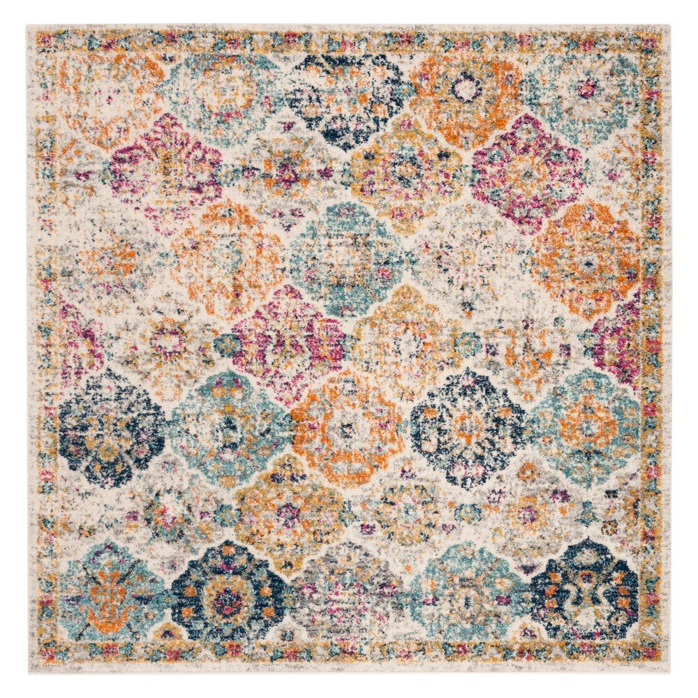 4'x4' Medallion Loomed Square Area Rug Cream - Safavieh