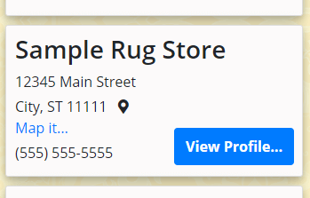 Sample business listing with profile at RugsBySize.com