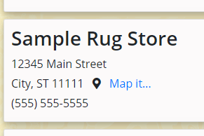 Sample business listing at RugsBySize.com